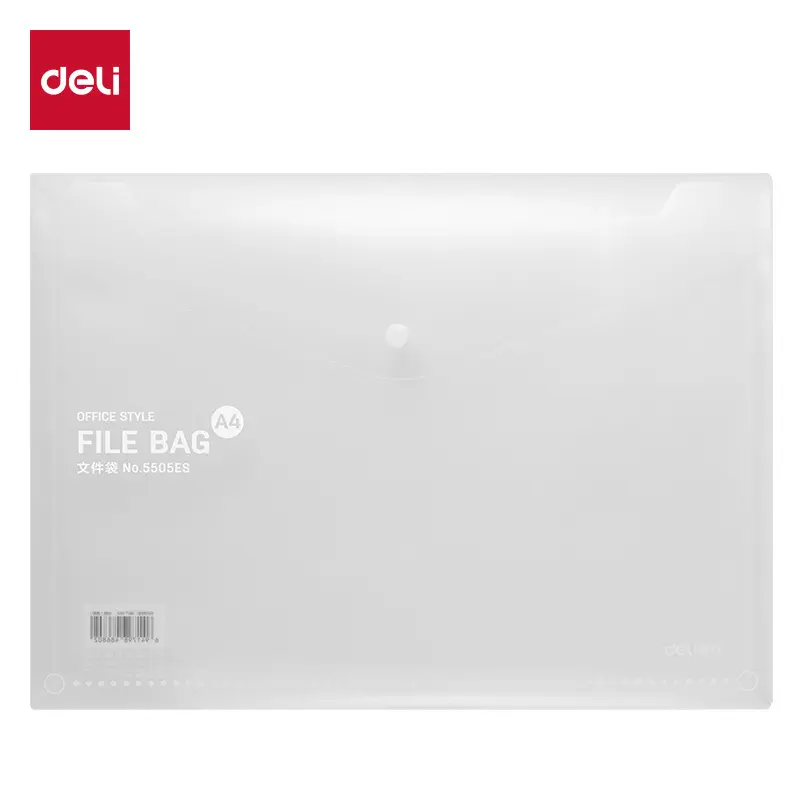 Deli 5505ES A4 Clear Button Closure File Bag