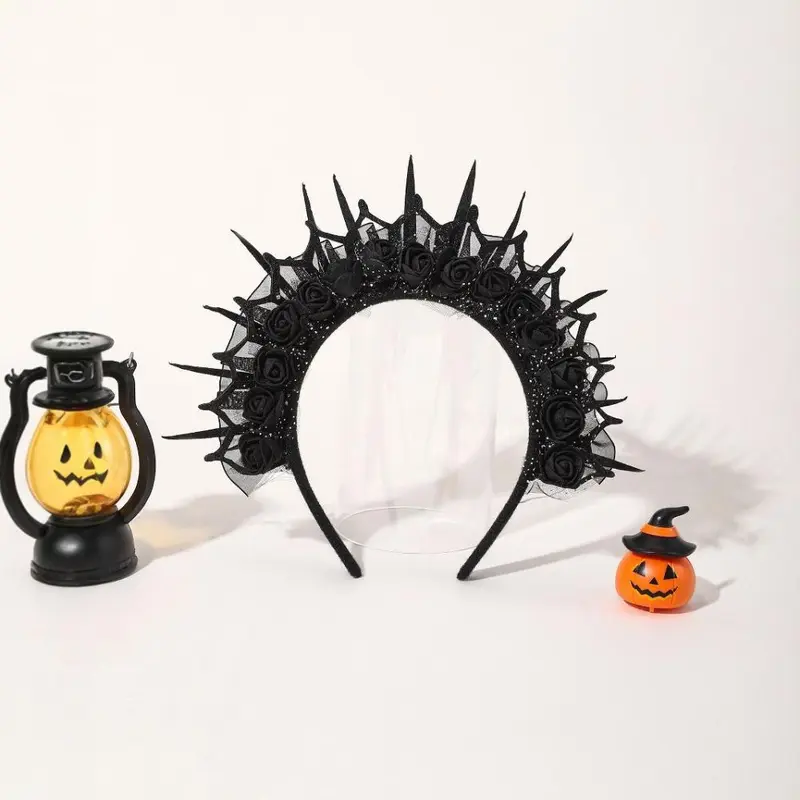Dark Crown Flower Witch Headband, Halloween Party Devil Headband