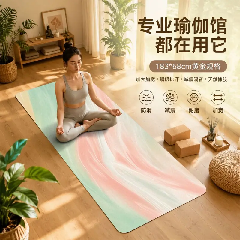 5mm Kalın Süet Yoga Matı, 80cm Genişlikte, Ter Emici ve Kaymaz