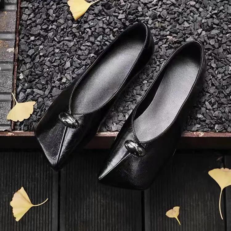 Genuine Leather Square-Toe Granny Shoes