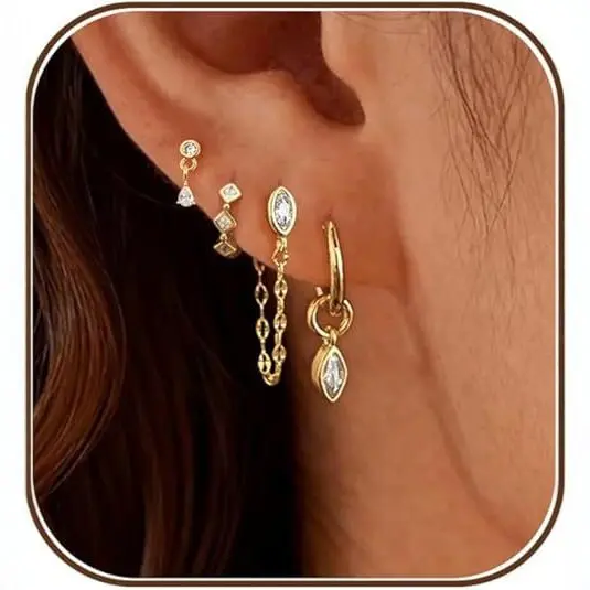 Copper Earring Set with Real Gold Plating and Zircon Stones