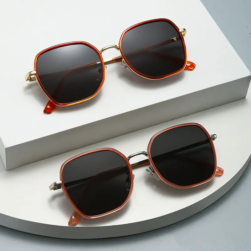 Polygon Retro Sunglasses for Women, Metal Frame