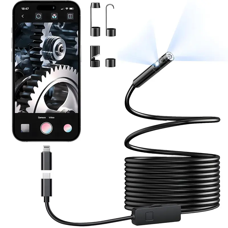 Endoscope camera with mobile phone connection, HD resolution