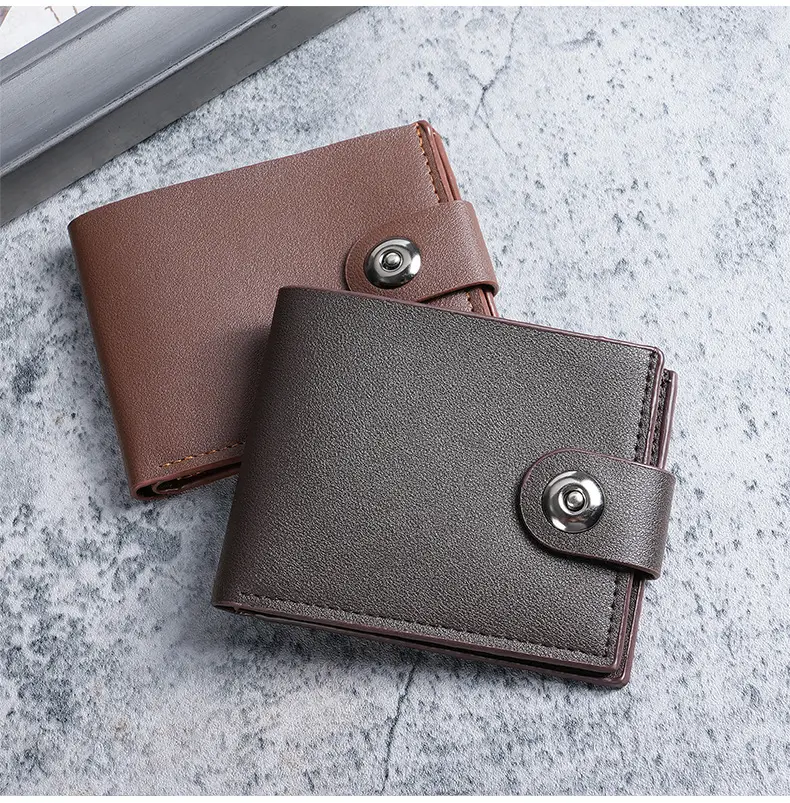 Men's Short Button Wallet with Multiple Card Slots, Horizontal
