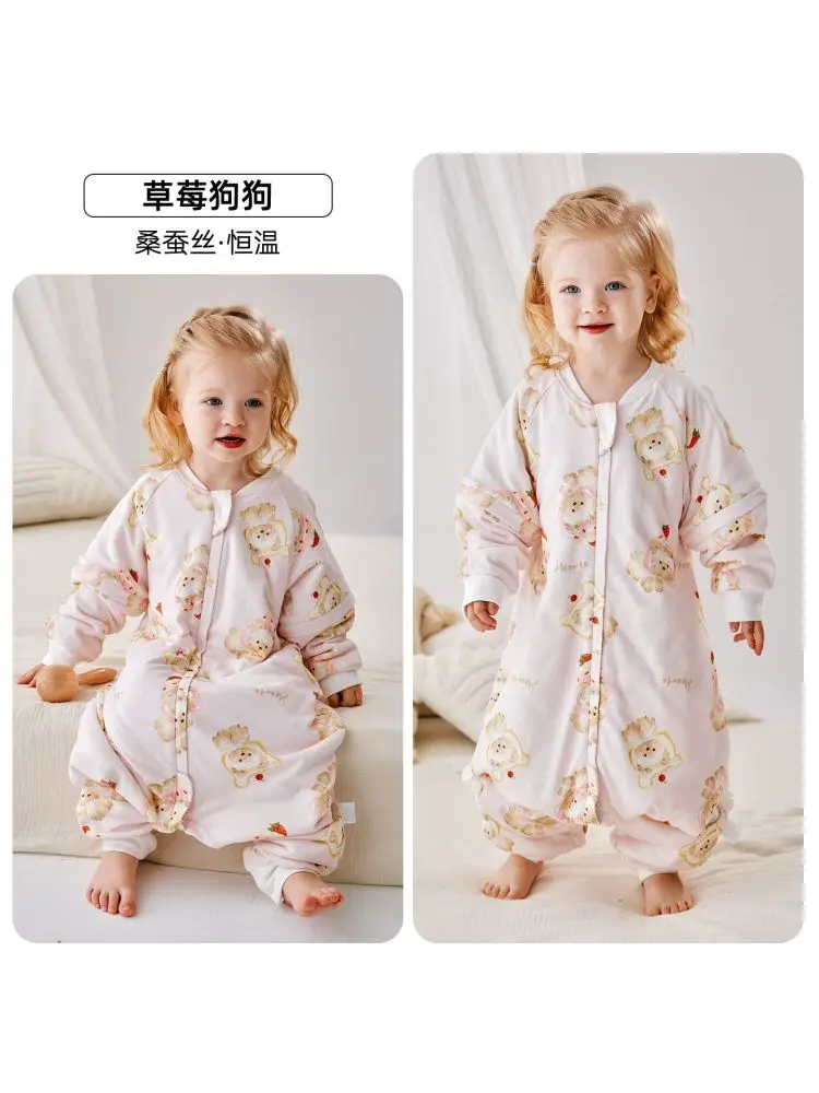 Padded Children's Sleeping Bag with Detachable Sleeves and Split Legs