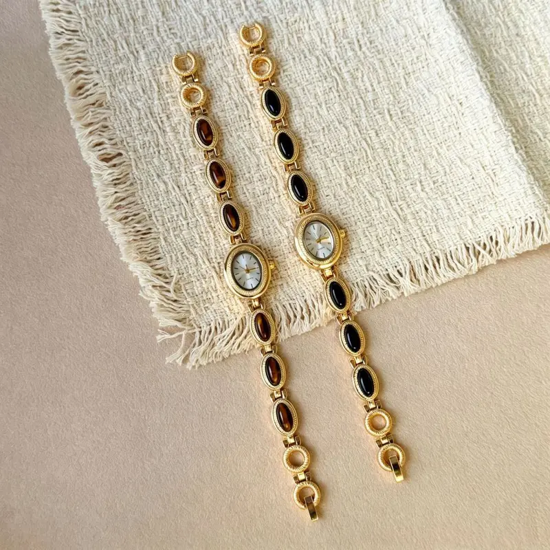 In Stock Wholesale Tiger Eye Stone Bracelet Watch Decoration Women's Quartz Watch Vintage Watch Niche Retro Watch