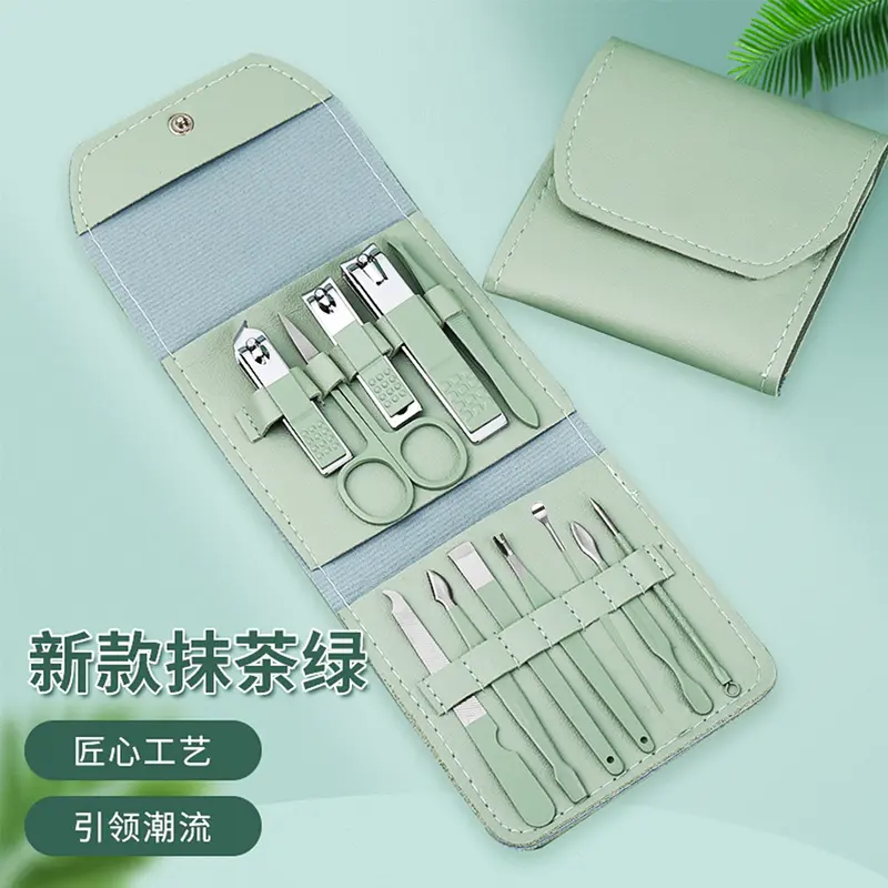 绿不锈钢指甲钳修脚刀套盒美甲工具全套指甲剪套装指甲刀批发全套