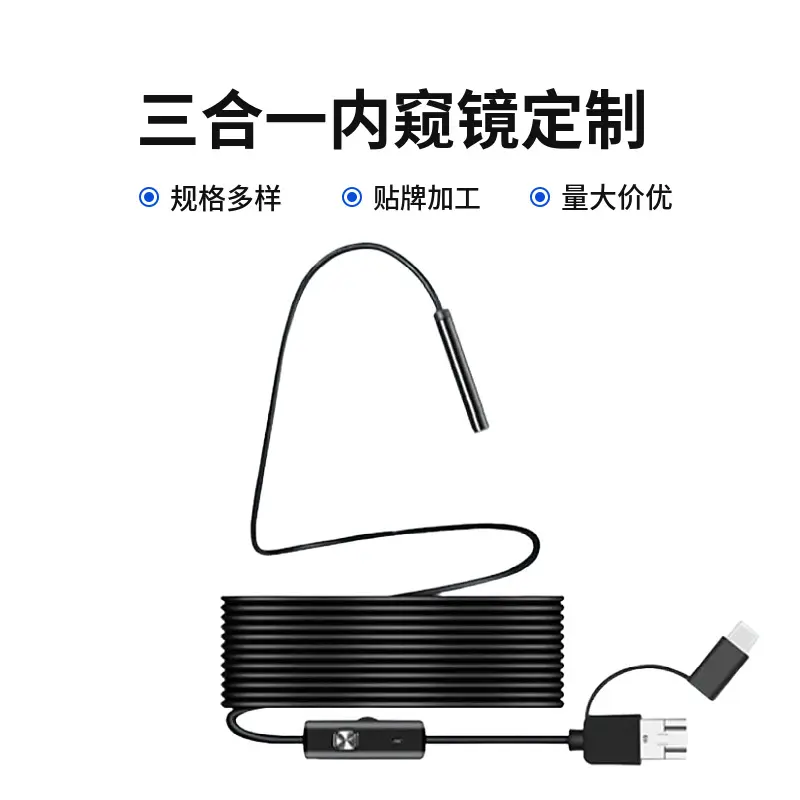 3-in-1 telefon endoskop, su geçirmez, foto ve video