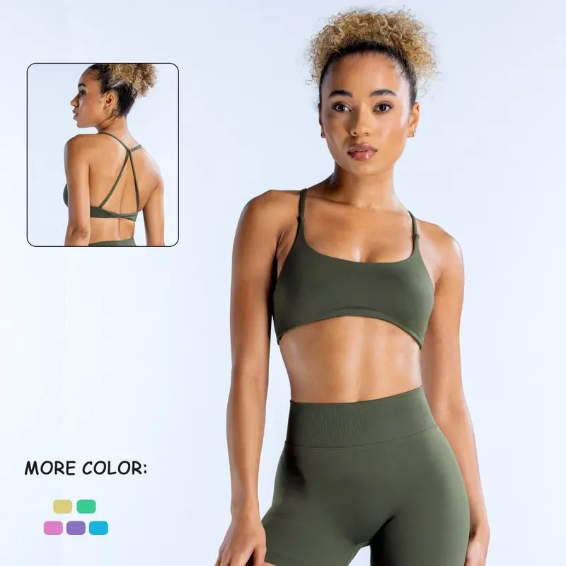 DFYNE Women's Seamless Open-Back Yoga Bra with Straps