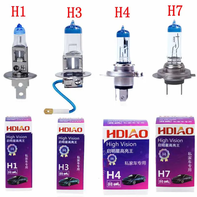 Huadiao 12V Halogen Headlight Bulb H1 H3 H4 H7 H8 H11 9005 9006 55W