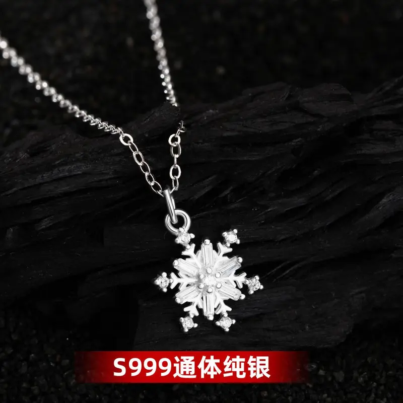 S999 saf gümüş kar tanesi zirkon kolye, tatlı lüks, kadın