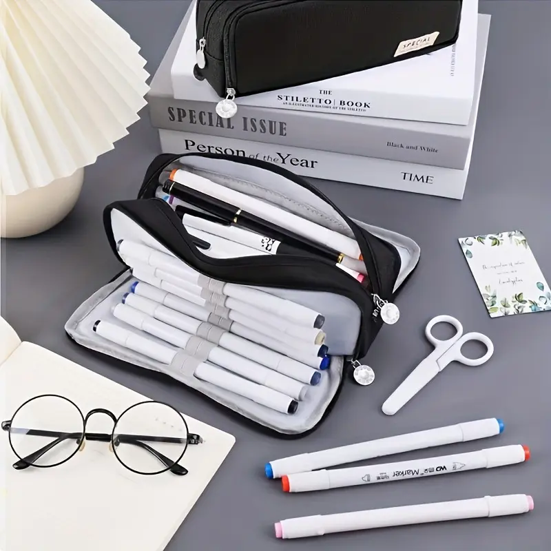 Korean-Style Large-Capacity Student Pencil Case, Double Zipper, Dirt-Resistant