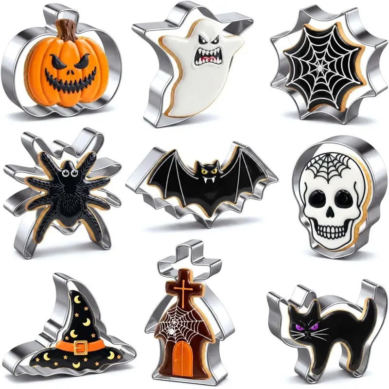 Stainless Steel Halloween Cookie Press Mold, Pumpkin and Bat Shapes