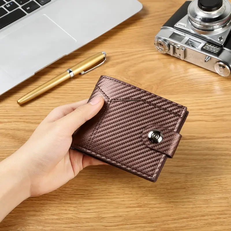 Men's Short Leather Wallet with Magnetic Snap, Mixed Leather