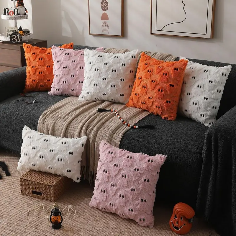 In Stock Halloween Pumpkin Pillow Cover Double-Color Quilted Sofa Cushion Cross-Border Recommended Home Textile Holiday Party Decoration