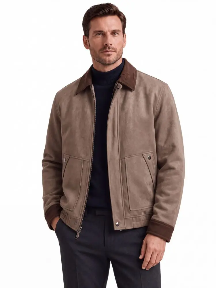 Men's Suede-Look Lapel Jacket, Business Casual