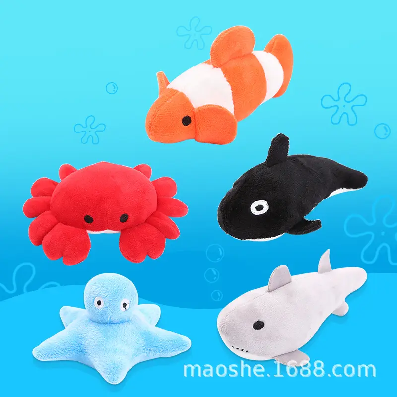 Ocean Series Plush Crab and Fish Cat Toy with Catnip, Chew Resistant