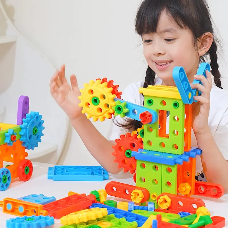 Children's Plastic Building Blocks, Round Tubes and Blocks, Screw and Nut, Educational