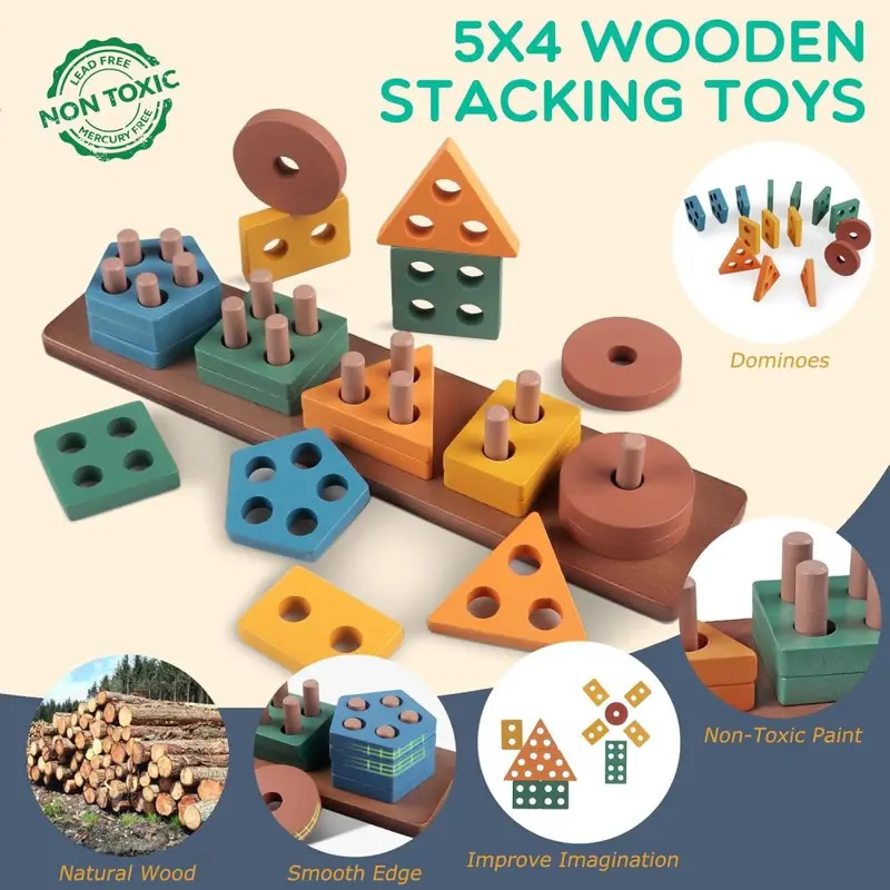 Montessori Altersklassifizierung Stapel-Lernspielzeug 6-12 Monate Holzbausteine Xylophon Babyzahnungsspielzeug