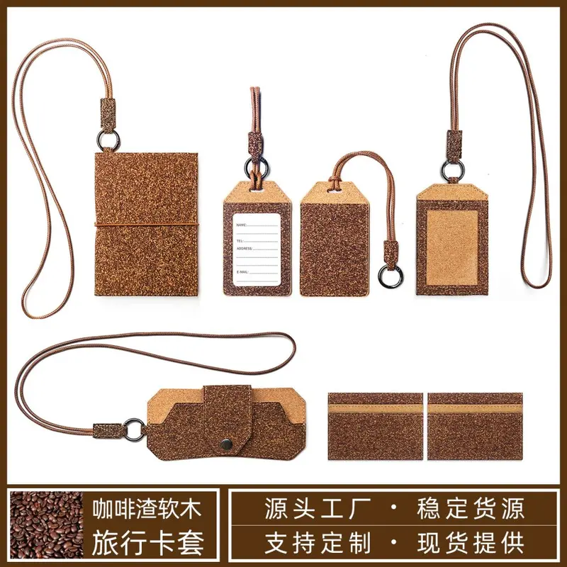 Passport holder, natural cork and coffee grounds, custom logo printing