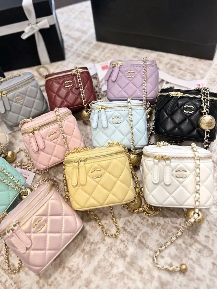 Mini Gold Ball Chain Shoulder Bag, Diamond Quilted, Women