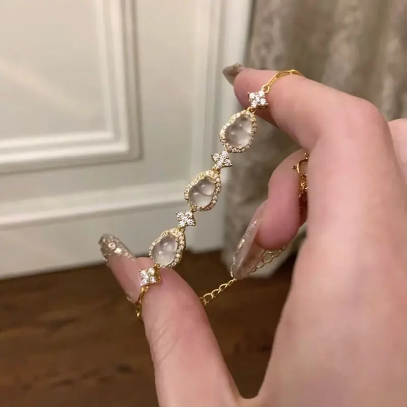 Gourd-inspired bracelet with crystal stones, lightweight luxury