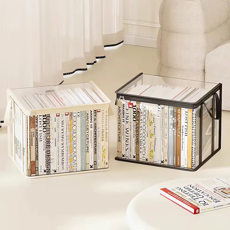 Large Capacity Transparent Book Storage Box Foldable Bookshelf Book Organizer Textbook Storage Bag Stationery Portable Book Bag