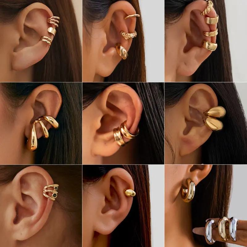 Non-Piercing Metal Pleated Ear Clips for Women, Geometric Design
