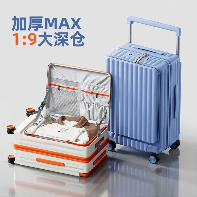 Carry-On Suitcase with Wide Trolley, Silent Wheels and Combination Lock
