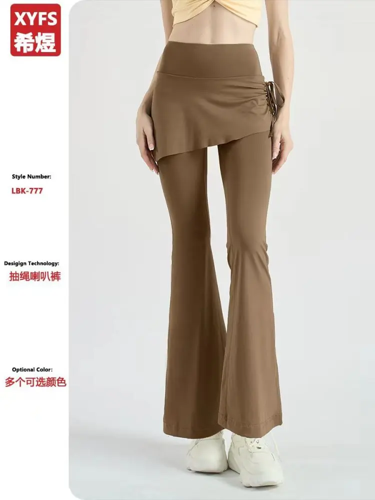 Damen-Yogahose mit hohem Bund, Raffung und Rockoptik