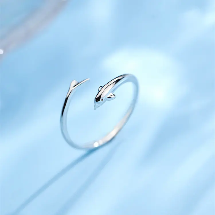 S999 Silber Delfinring Damen offener Ring Größe 18.6