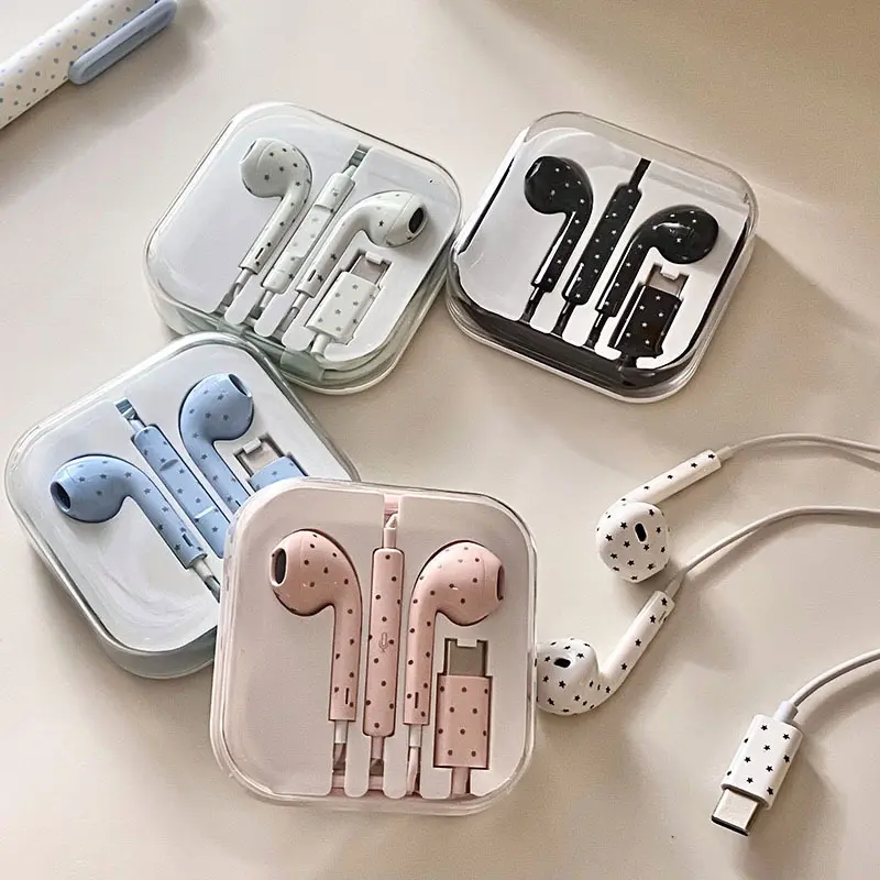 Retro In-Ear-Kopfhörer mit Kabel, Type-C und Mikrofon, Punkt- und Sternmuster