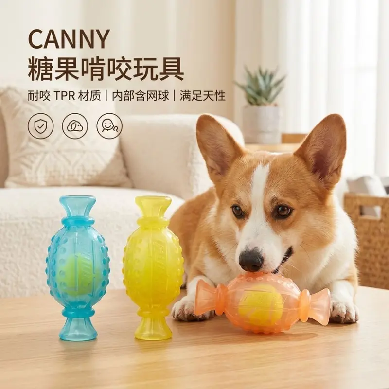Köpek için şeker şekilli sesli diş kaşıma oyuncağı, ışıklı etkileşimli