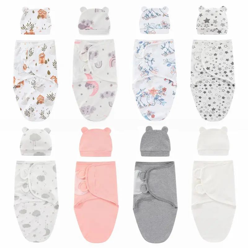 Newborn Swaddle Blanket with Hat Baby Sleeping Bag
