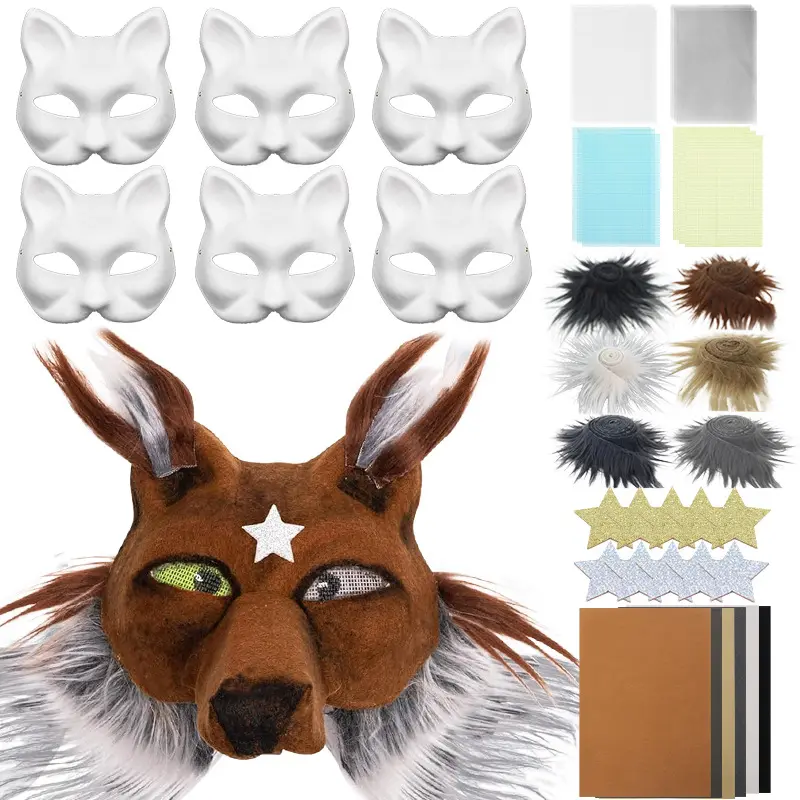 Cat Fox DIY Felt Fur Mask with Mesh Eyes and Stars, Costume Mask