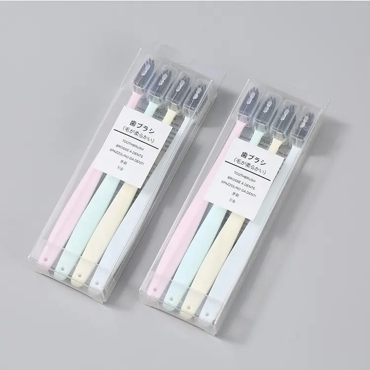 Muji derselbe Stil 4er-Pack Erwachsenen Zahnbürste im japanischen Stil, einfarbig, mit Schutzkappe, kleiner Kopf, mittelharte Borsten