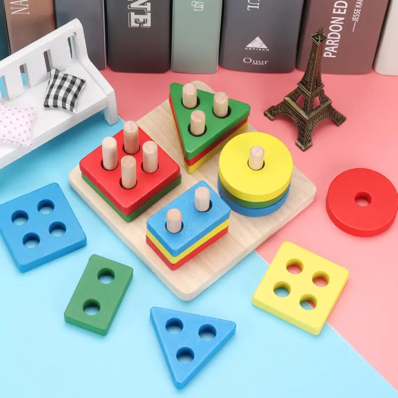 Çocuk Montessori öğretim yardımcıları ahşap geometrik şekil balıkçılık seti sütun bilişsel yapı taşları eşleşen aile interaktif eğitici oyuncaklar
