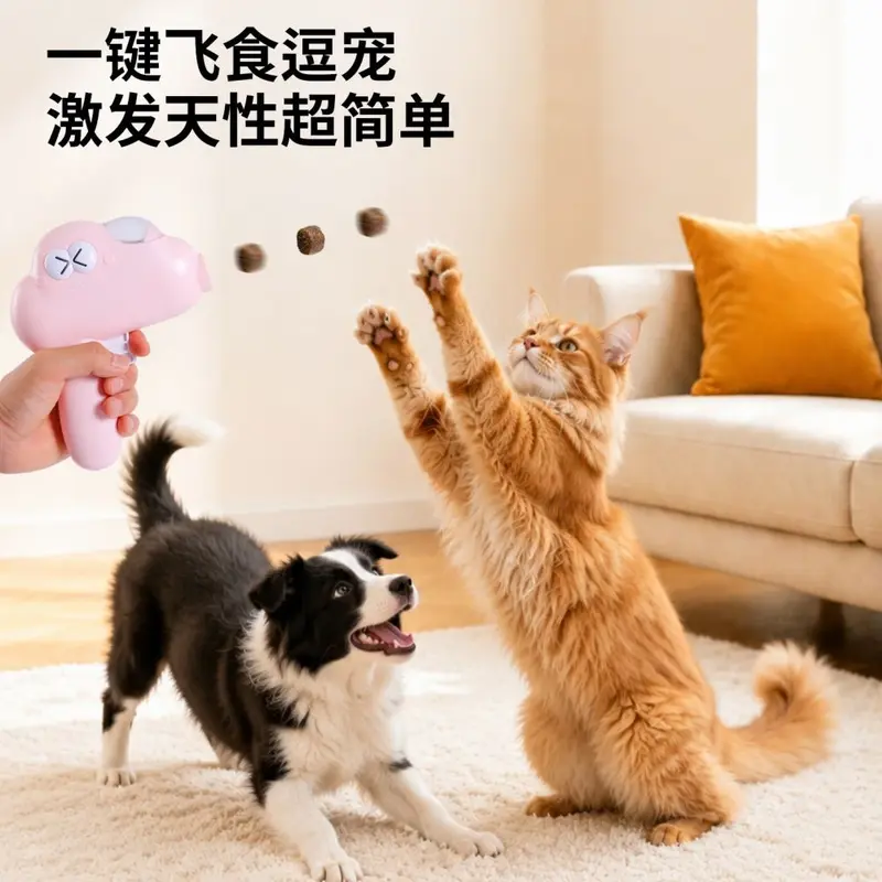 跨境宠物弹食器猫玩具训练食物发射枪户外训导按压发射玩具狗玩具