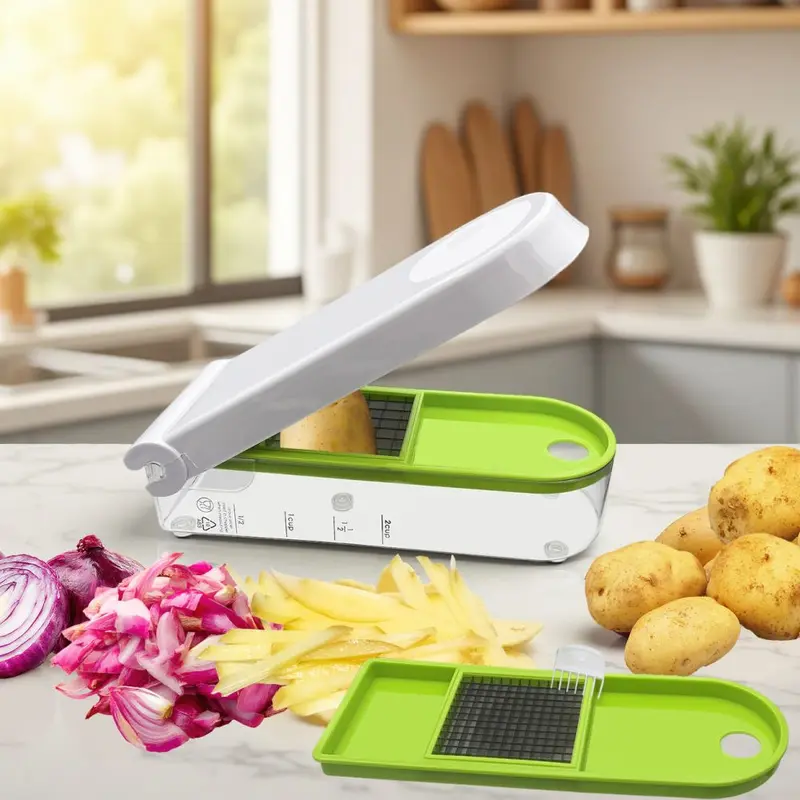Multifunctional vegetable chopper, manual press-type for potatoes and onions