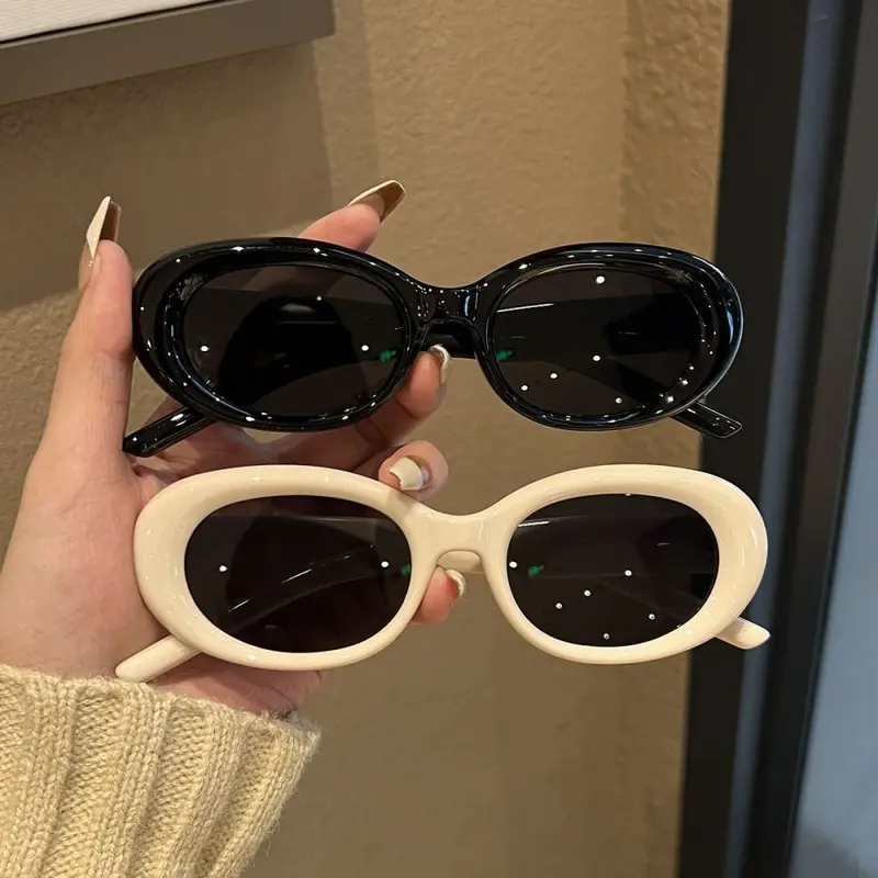 Oval White Frame Cat-Eye Sunglasses with UV Protection for Women