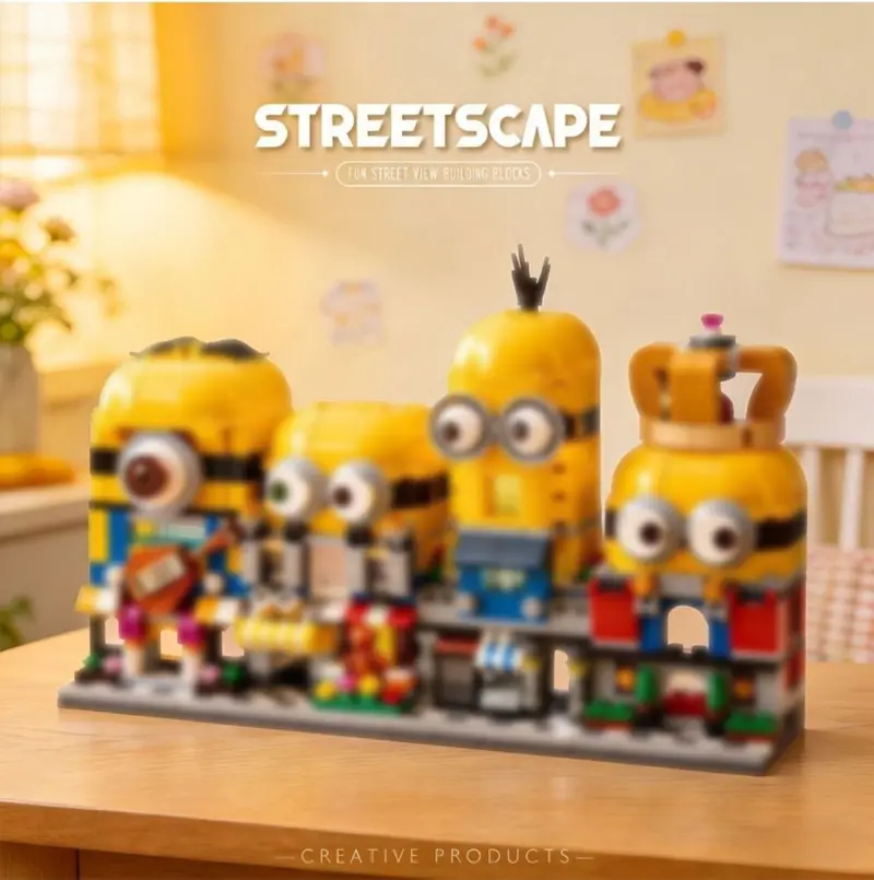 Cute Cartoon Street Scene Series Model Ornament Educational Building Blocks Gift