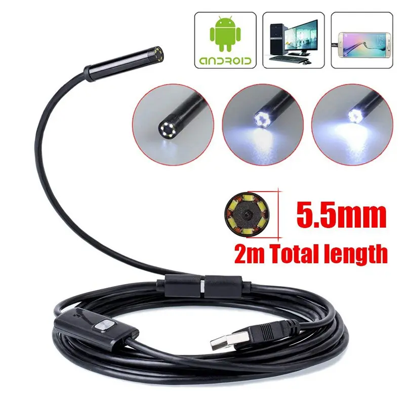 USB endoskop 5,5 mm, su geçirmez, IP67, 1 metre kablo