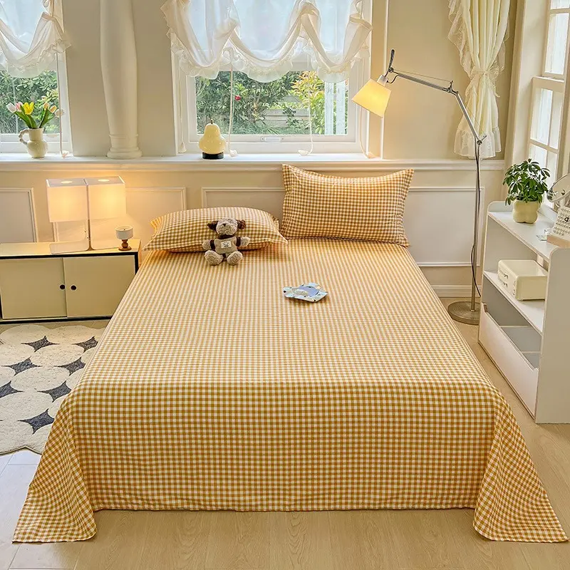 Wholesale einzelnes Produkt reine Farbe gewaschene Baumwollbettwäsche einfache einfarbige Studentenwohnheim Einzelbett-Bettwäsche dreiteiliges Set
