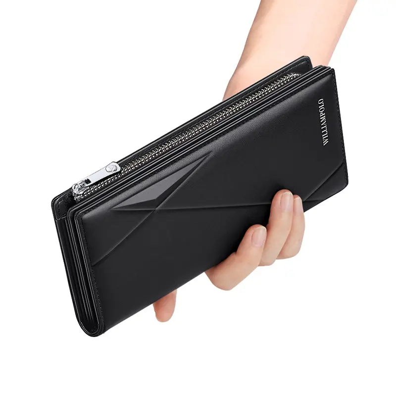 Men's Genuine Leather Long Wallet, Zipper, 19 Card Slots