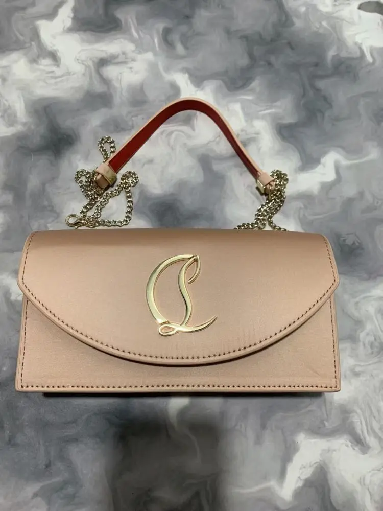 Genuine Leather Underarm Shoulder Bag with Small Square Chain