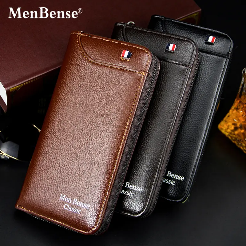 Long Men's Zip Wallet with Multiple Card Slots, Large Capacity