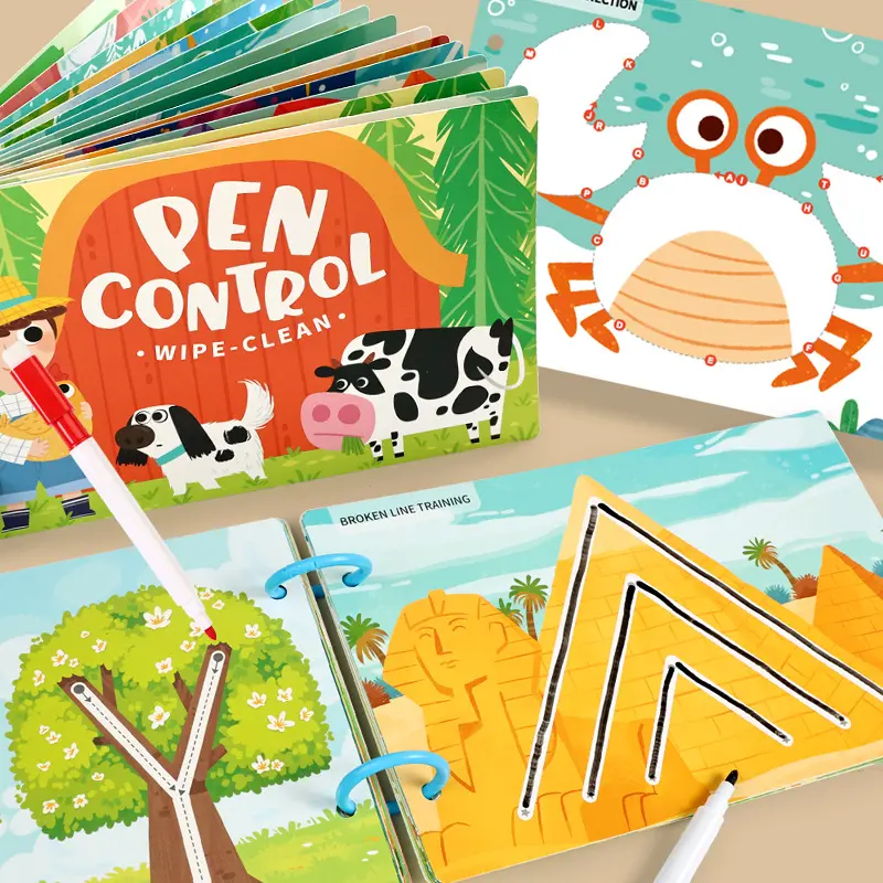 Erasable pen control training cards for letters and numbers