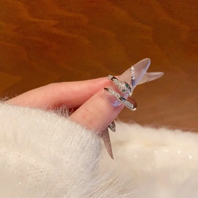 Zirconia Snake Open Ring Vintage Luxury Green Eye