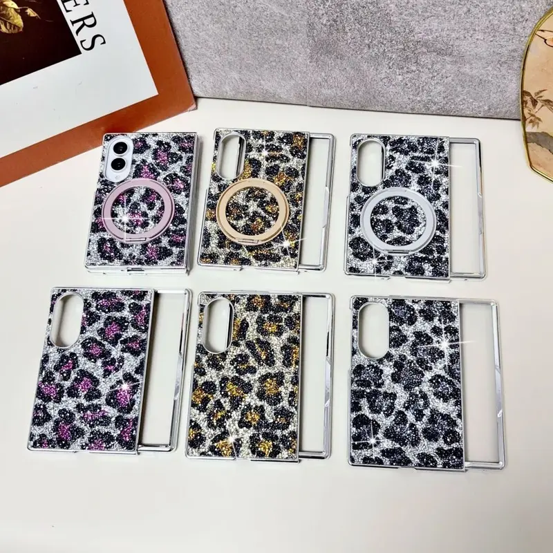 Samsung Galaxy Z Fold8/7/6 ve Z Flip8/7/6/5 için leopar desenli katlanabilir kılıf