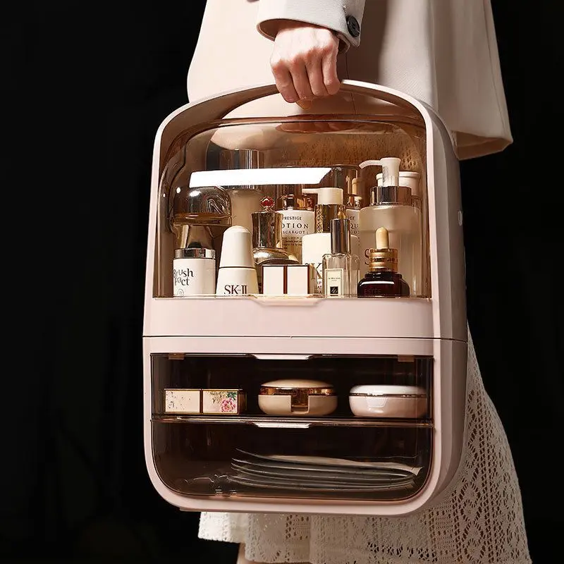 Minimalist cosmetics storage box, large capacity, desktop, dust-proof